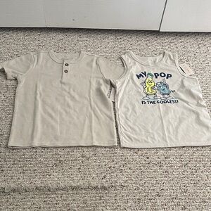 Kids Beige Graphic Tank Top and Henley Shirt Set
